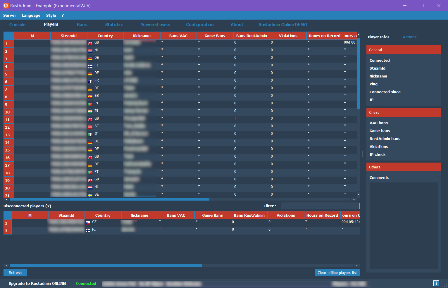 Players tab